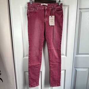 M2F Women's 29 Denim Red Brick Color Washed Stretch Slim Skinny Low Rise Jeans